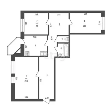 3-комнатная квартира: Тюмень, улица Муравленко, 7 (75 м)