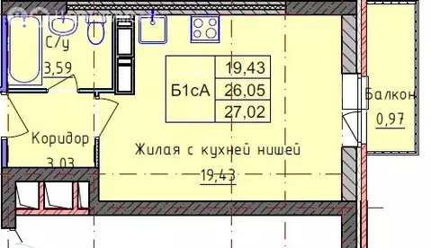 1-комнатная квартира: Ярославль, Пашуковская улица, 5к2 (27 м)