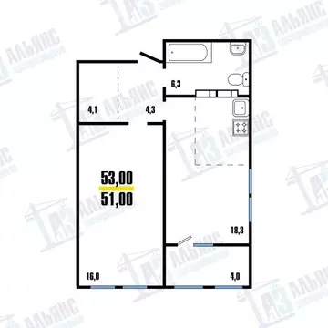 1-комнатная квартира: Владивосток, улица Леонова, 54 (53 м)