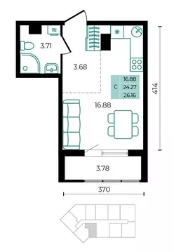 Студия Адыгея, Майкопский район, пос. Тульский ул. Заречная (26.16 м)