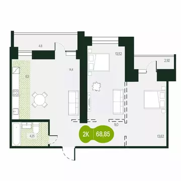 2-к кв. Забайкальский край, Чита ул. Кочеткова, 76 (68.85 м)