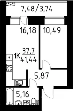1-к кв. Томская область, Томск ул. Вершинина, 58к2 (41.44 м)