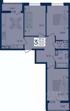 3-к кв. Краснодарский край, Краснодар  (75.76 м)