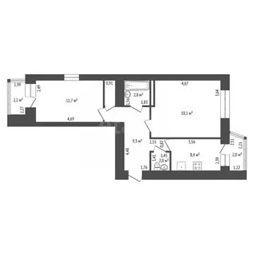 2-к кв. Башкортостан, Уфа ул. Софьи Перовской, 46 (57.0 м)