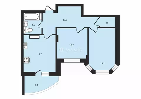 2-к кв. Владимирская область, Владимир ул. Мира, 5 (67.9 м)