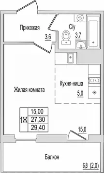 1-к кв. Псковская область, Псков ул. Юности, 10к1 (29.4 м)
