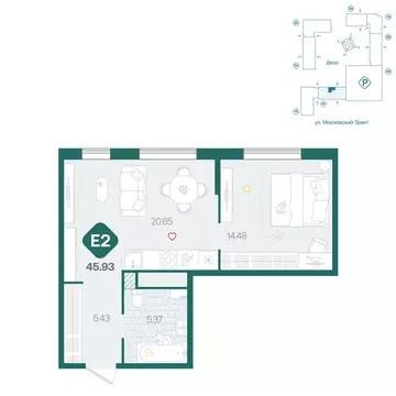 2-комнатная квартира: Тюмень, жилой комплекс Сибирский (45.93 м)