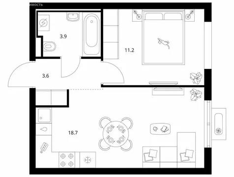 1-комнатная квартира: городской посёлок Янино-1, ЖК Янинский Лес (37.4 ...