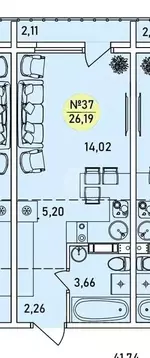 Студия Ярославская область, Ярославль 2-й мкр,  (26.19 м)