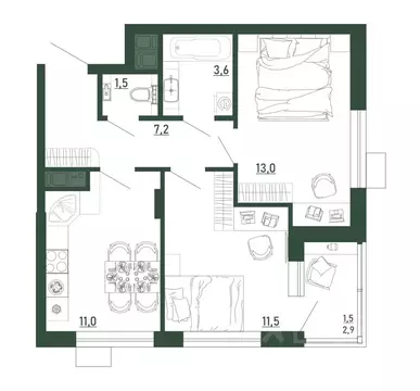 2-к кв. Воронежская область, Воронеж бул. Содружества, 6 (49.3 м)