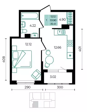 1-к кв. Адыгея, Майкопский район, пос. Тульский ул. Заречная (35.41 м)