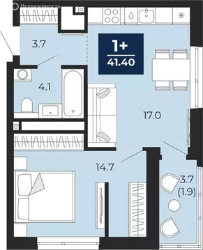 1-комнатная квартира: Тюмень, проезд Капитана Куликова, 3 (43.2 м)