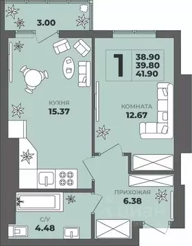 1-к кв. Калининградская область, Калининград ул. Генерала Толстикова, ...