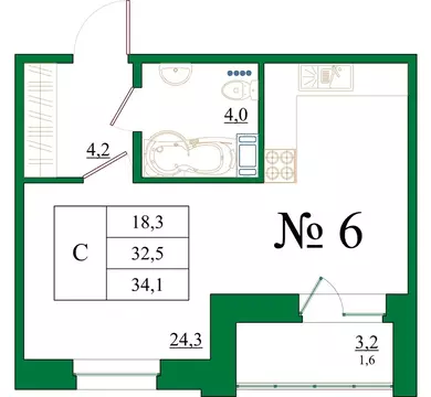 Студия Ленинградская область, Гатчина Красносельское ш., 4Ак1 (34.1 м)