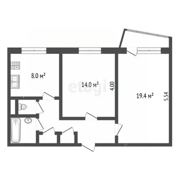 2-к кв. Вологодская область, Вологда ул. Гагарина, 56 (53.0 м)
