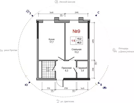 1-к кв. Калужская область, Обнинск ул. Усачева (46.5 м)