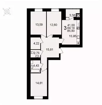 3-к кв. Рязанская область, Рязань ул. Княжье Поле, 10 (85.83 м)
