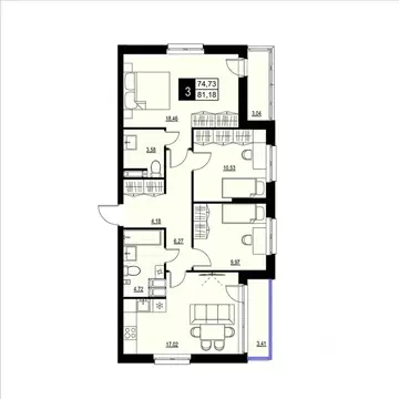 3-к кв. Самарская область, Самара АмГрад жилой комплекс (77.96 м)