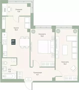 2-к кв. Курганская область, Курган Заозерный жилрайон, 6А мкр, ул. ...