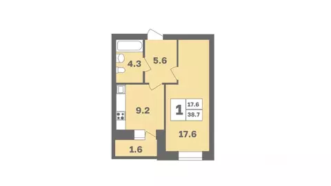 1-к кв. Башкортостан, Уфа Дагестанская ул., лит11 (38.7 м)