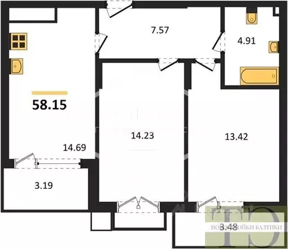2-к кв. Калининградская область, Гурьевский муниципальный округ, пос. ...