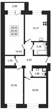 3-к кв. Татарстан, Лаишевский район, с. Сокуры ул. Березовая, 3 (66.89 ...