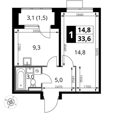 1-к кв. Московская область, Ленинский городской округ, д. Сапроново ...