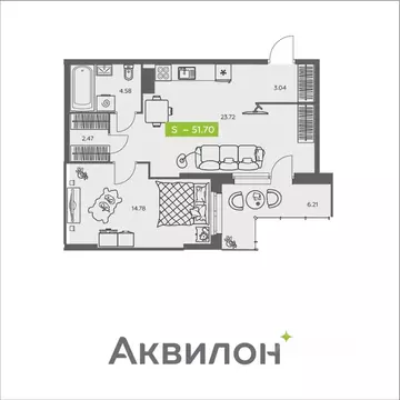 1-к кв. Архангельская область, Архангельск ул. Валявкина, 38 (51.7 м)