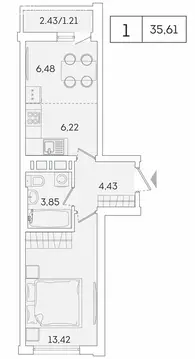 1-комнатная квартира: Мурино, Екатерининская улица, 11 (34.4 м)