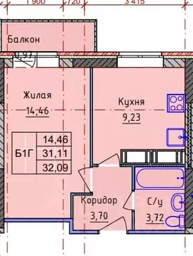 1-к кв. Ярославская область, Ярославль ул. Пашуковская, 9к2 (32.09 м)