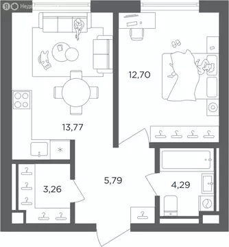 1-комнатная квартира: Москва, ЖК Ультима Сити (39.81 м)