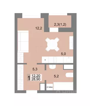 1-к кв. Свердловская область, Екатеринбург ул. Семена Лагоды, 80 (28.9 ...