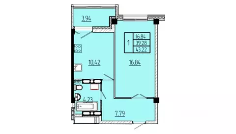 1-к кв. Омская область, Омск Волгоградская ул., с3 (43.22 м)