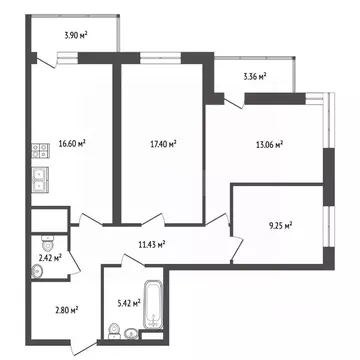 3-к кв. Ростовская область, Ростов-на-Дону Тибетская ул., 1Вс3 (87.0 ...