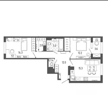 2-к кв. Санкт-Петербург бул. Измайловский, 9 (65.0 м)