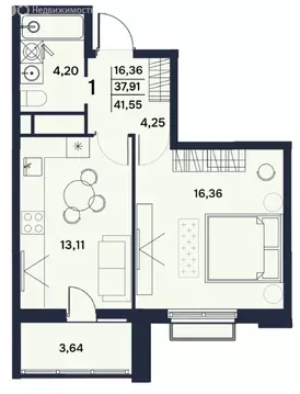 1-комнатная квартира: Пенза, Электрический проезд, 7 (41.5 м)
