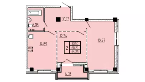 2-к кв. Омская область, Омск Волгоградская ул., с3 (64.25 м)