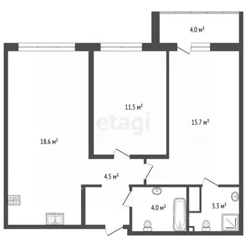 2-к кв. Тюменская область, Тюмень ул. Разведчика Кузнецова, 16А (61.6 ...