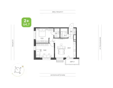 2-к кв. Татарстан, Набережные Челны Премьер-квартал жилой комплекс ...