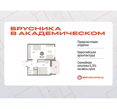 1-к кв. Свердловская область, Екатеринбург Академический мкр, 19-й ...