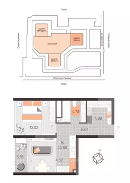 1-к кв. Крым, Евпатория просп. Ленина (45.68 м)