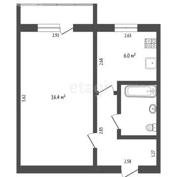 1-комнатная квартира: Тюмень, улица Червишевский Тракт, 86 (30.3 м)
