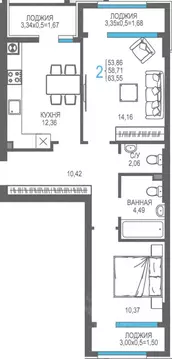 2-к кв. Крым, Алушта На Фонтанке жилой комплекс (58.71 м)