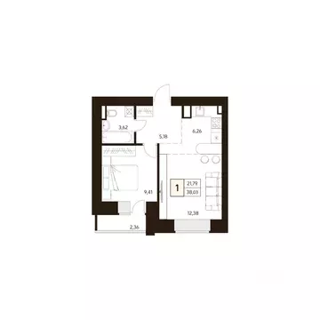 1-к кв. Башкортостан, Уфа ул. Жуковского, 19А (38.18 м)