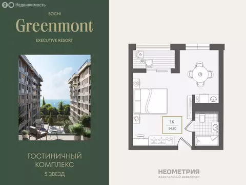 1-комнатная квартира: Адлер, улица Ленина, 280А (34.8 м)