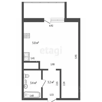 Студия Тюменская область, Тюмень ул. Беляева, 33к1 (27.6 м)