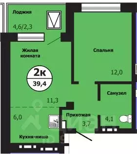 2-к кв. Красноярский край, Красноярск ул. Лесников, 51Б (39.5 м)