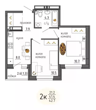2-к кв. Пермский край, Пермь Ижевская ул., 38 (42.7 м)