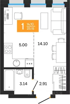 1-к кв. Башкортостан, Уфа ул. Султанова, 28 (25.15 м)
