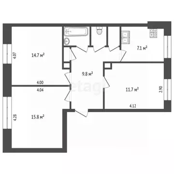 3-к кв. Ярославская область, Ярославль ул. Карла Либкнехта, 63/9 (65.0 ...
